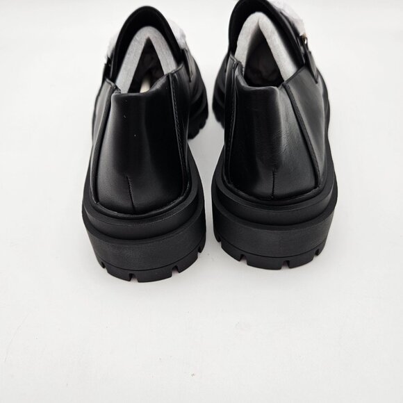 ZBY Black Vegan Leather Lug Sole Loafer Gold Tone Hardware Womens Sz 6.5 NEW - Picture 5 of 8